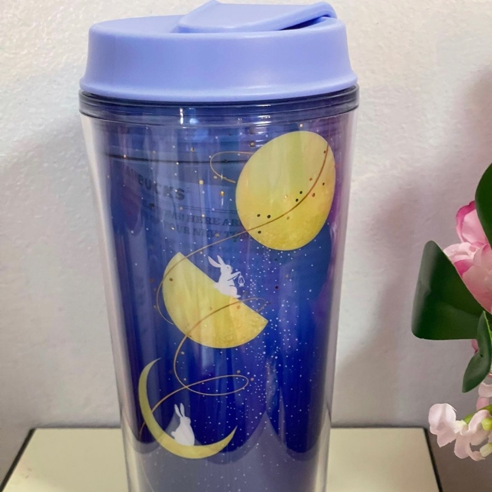HTF Starbucks grande blue yellow Bunny Moon mid autumn festival cup double wall
